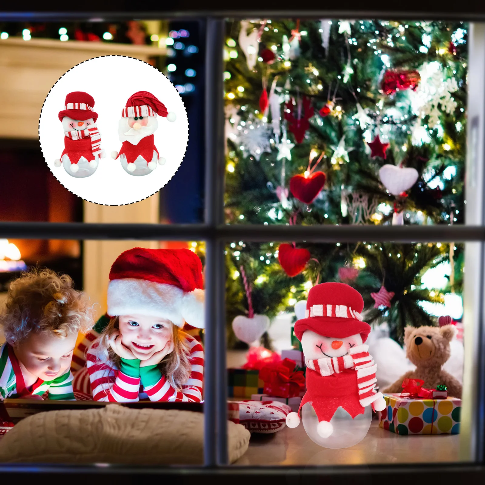 

2Pcs Christmas Santa Claus Candy Jar Snowman Cookie Decorative Boxes
