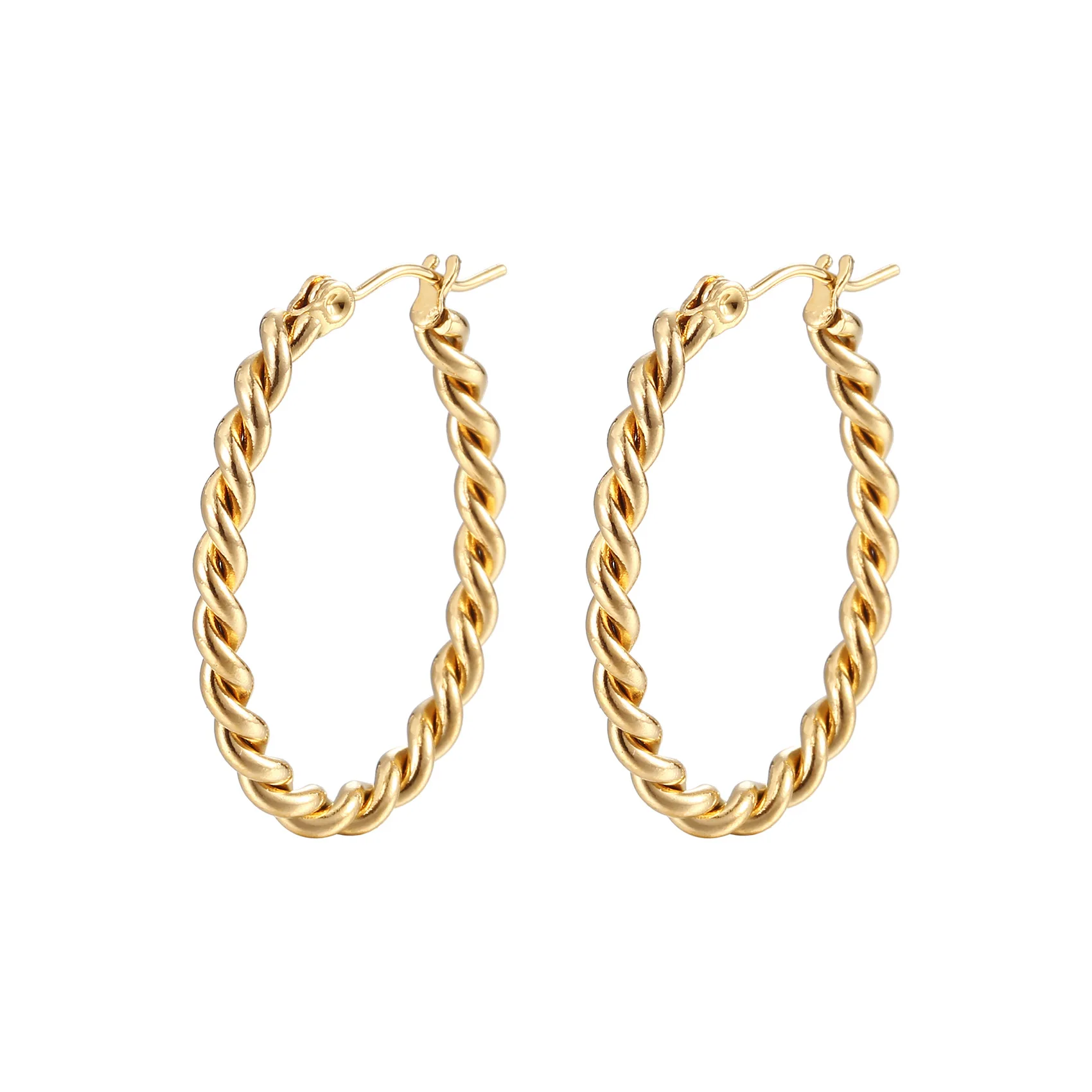 

Fashionable Model Style Gold Twist Weave Hoop Earrings Simple Style Stainless Steel Furnace Vacuum 18K Gold Jewelry Women