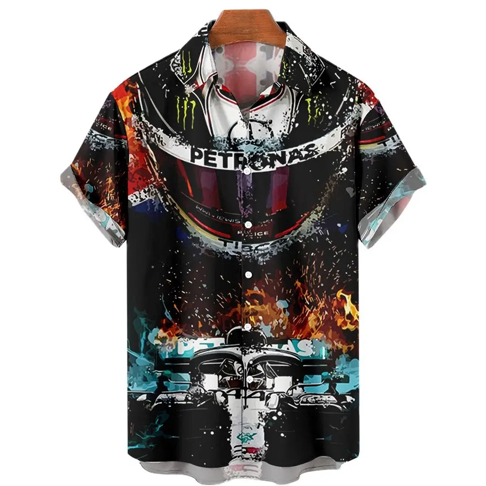 2022 New Men's Hawaiian Shirts Harajuku Short-sleeved Tops Car Element 3d Digital Printing Loose Moto Shirt For Men Ropa Hombre