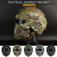tactical assault helmet protective mask integrated modular helmet built in headset anti fog fan reversible goggle airsoft helmet