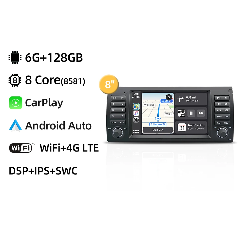 

Автомобильный радиоприемник 8 дюймов Android 14.0 для BMW E53 X5 1998-2007 CarPlay GPS-навигация 4G WiFi Bluetooth DSP Стерео Мультимедийный видеоплеер