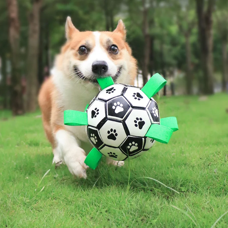 

Dog Soccer Ball With Grab Tabs Interactive Football Puppy Balls For Small Medium Breeds Fun Water Pet Dog Toys Puppy Puzzle Toys
