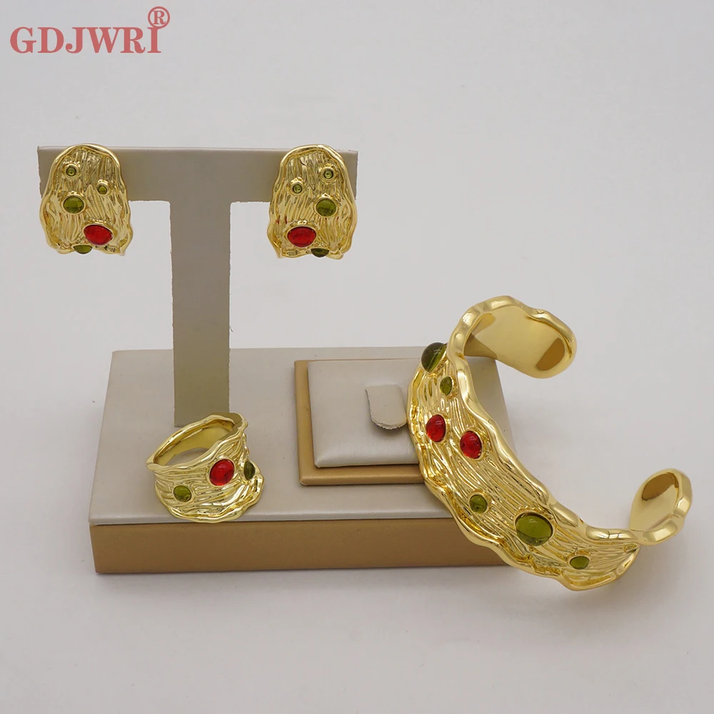 

Ювелирные изделия из Дубая ItalyJewelry Позолоченные Красочные ювелирные изделия браслет кольцо серьги наборы для женщин Подарки на вечерние юв...