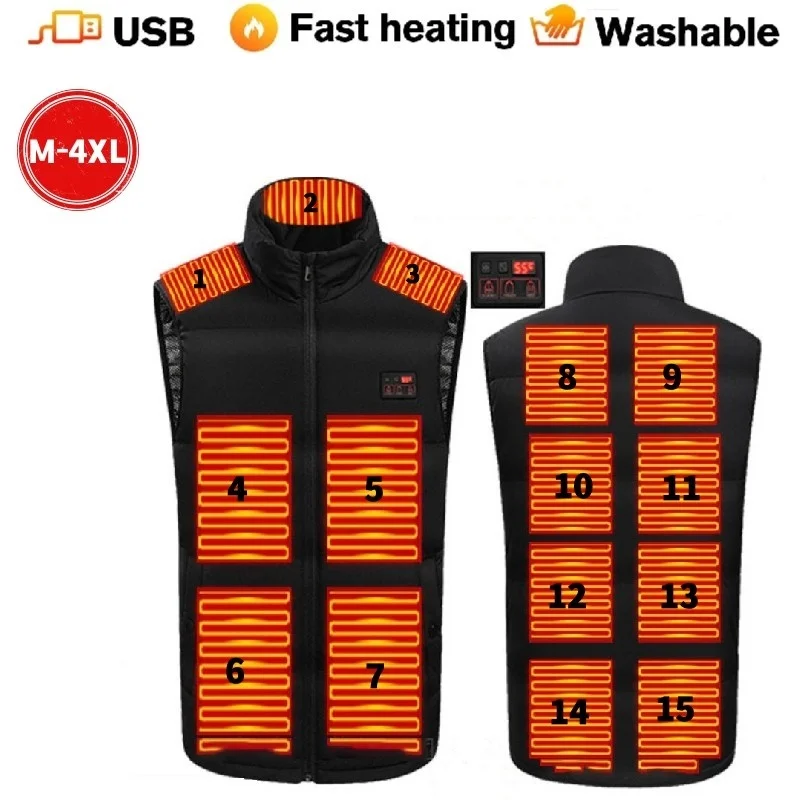 

Жилет мужской зимний с инфракрасным подогревом и 15 зонами, 4XL