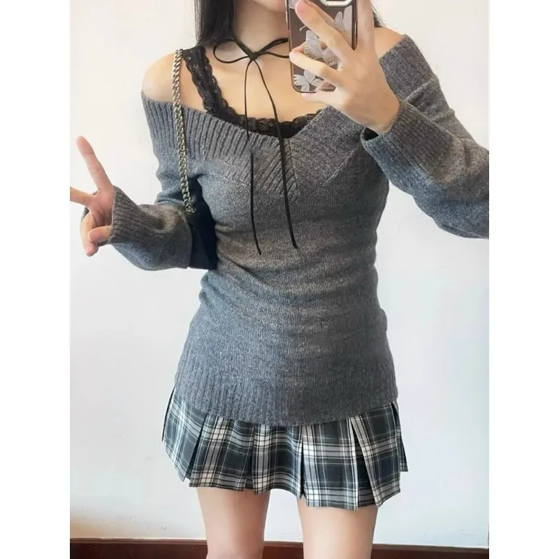 Американский винтажный серый свитер с субкультурой осенний новый стиль Ins