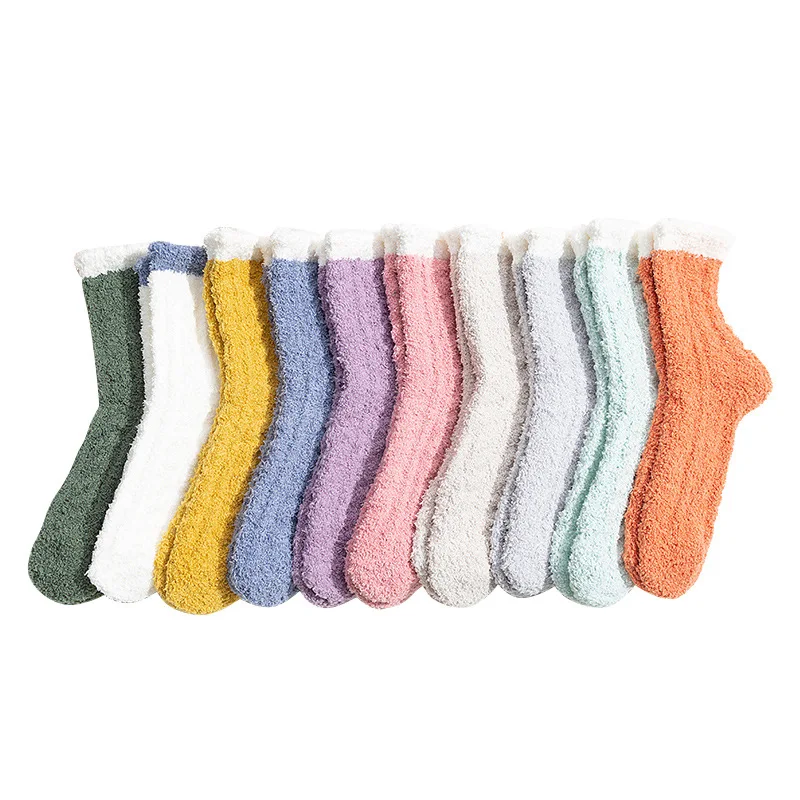 Sweet Women Coral Fleece Middle Tube Socks Multicolor Towel Socks Home Floor Socks Thicken Thermal Winter Socks Christmas Gifts