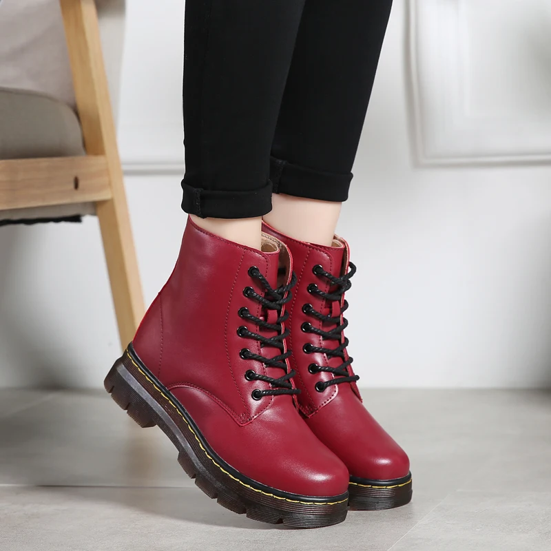 2022 Women's Snow Boots Genuine Leather Autumn Winter Flat Heel Daily Shoes Ankle Boots Plus Fur Platform Ladies British Girls