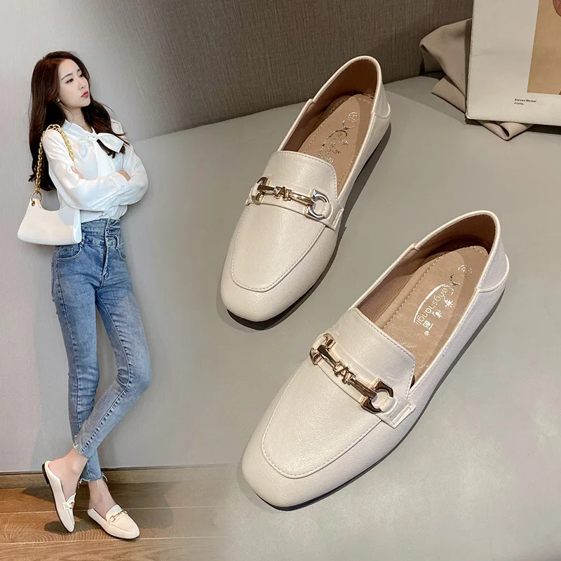 

2023 New Women Shoes Ladies Flat Fashion Vintage British Leather Oxford Loafers Size 44 Comfy Casual Shallow Flats Gold logo