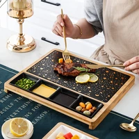 steak dinner plate with handle wooden tray for home wooden tableware western restaurant online celebrity dinner plate