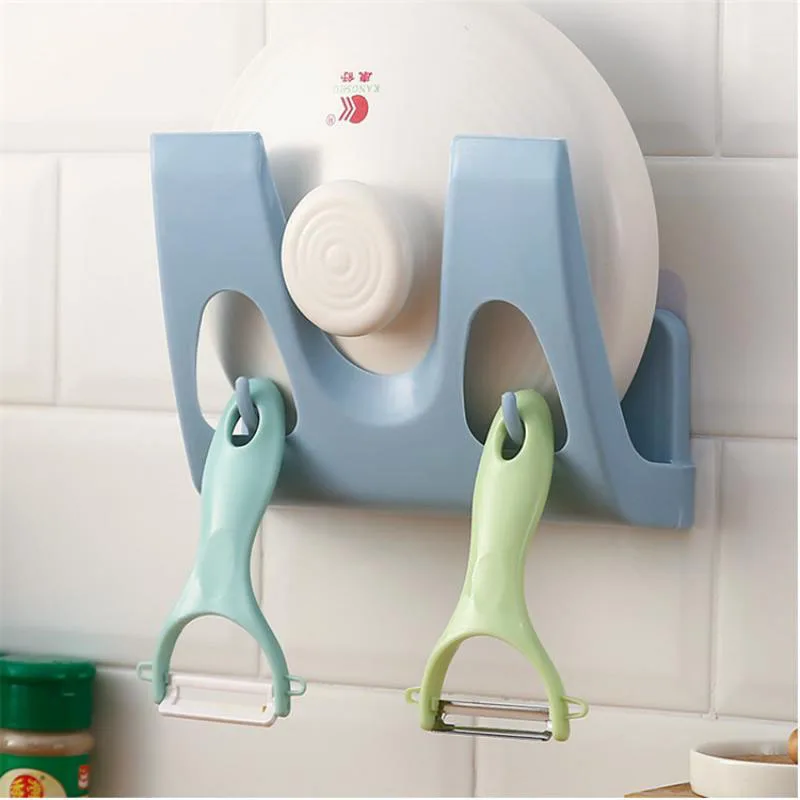 

Multifunction Pot Lid Racks Wall-Mounted Storage Racks Pot Cover Rack With Storage Hook Cutting Board Storage Rack Kitchen Shelf