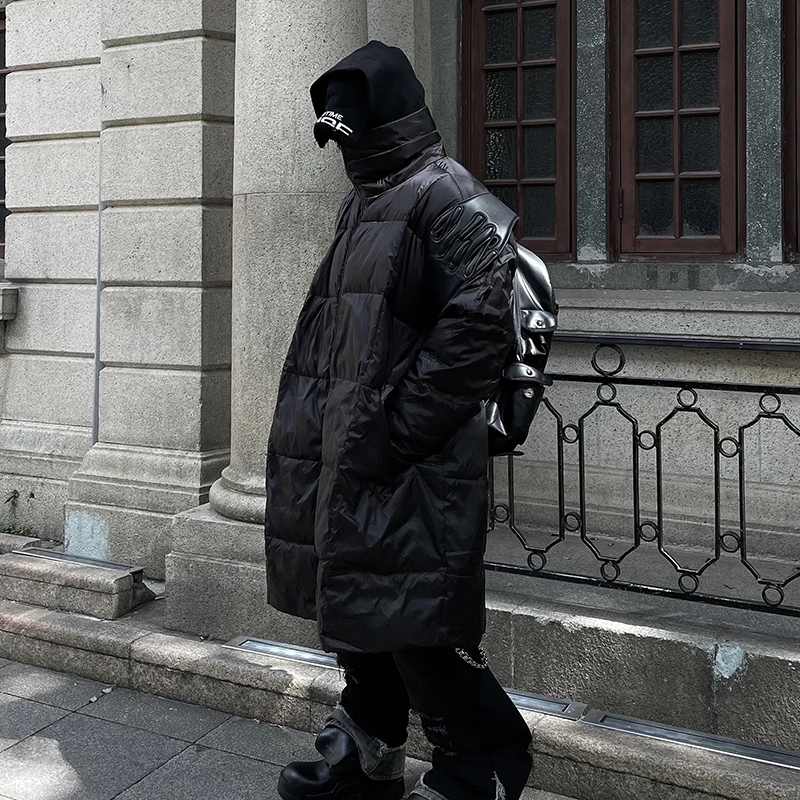 PFNW Нишевый воротник-стойка оверсайз теплый длинный пуховик мужской черный