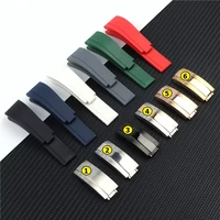 top quality 20mm silicone rubber watchband for role watch strap daytona submariner gmt oysterflex bracelet folding buckle