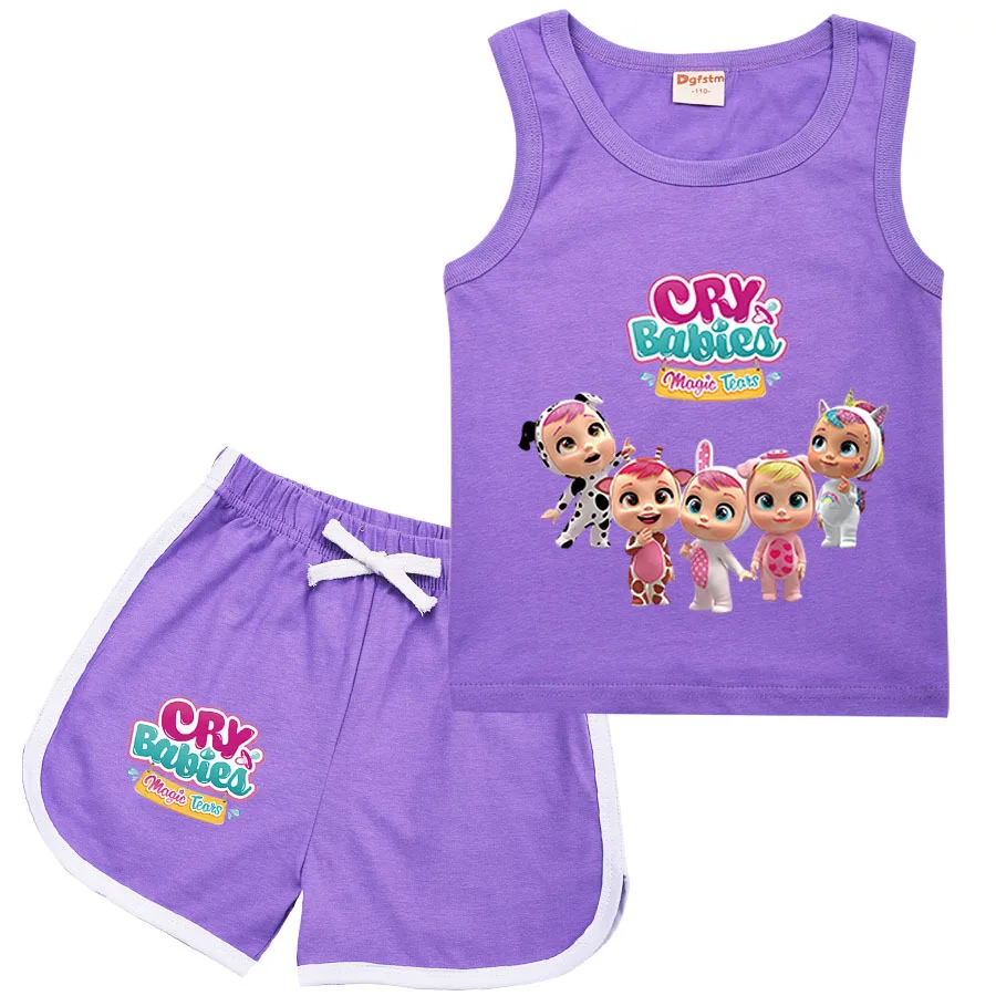 

2022 Disney Summer Boys Vest Suit Pullover Cry Babies Cotton Casual Fashion Kids Girls Vest + Pants Set