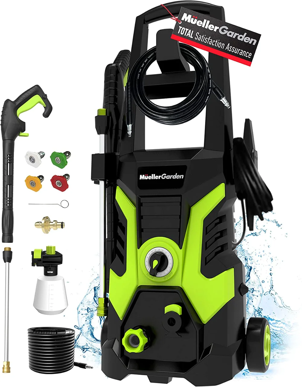 Mueller Pressure Washers, Electric High Pressure Washer 2000 PSI, Electric Power Washer, 4 Spray Nozzles, Foam Cannon