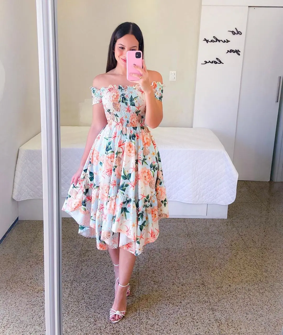 

Stylish One-Line Neck Asymmetric Off-Shoulder Short Sleeve Print Dress