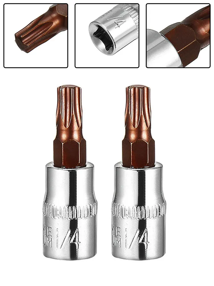 

2pcs 1/4 Inch Drive Steel T30 Torx Auto Repair Hand Tools High Strength Superior Torque Bit Sockets Premium Alloy Steel