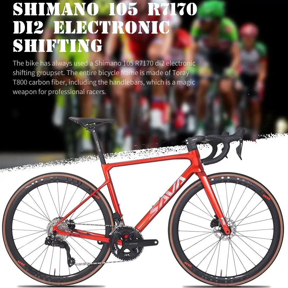 

SAVA Bike Racing Full Carbon Road Bike Electric Shift Bike 7.85kg Integrated Handlebar Internal Cable 105 7170 Di2 24Speed