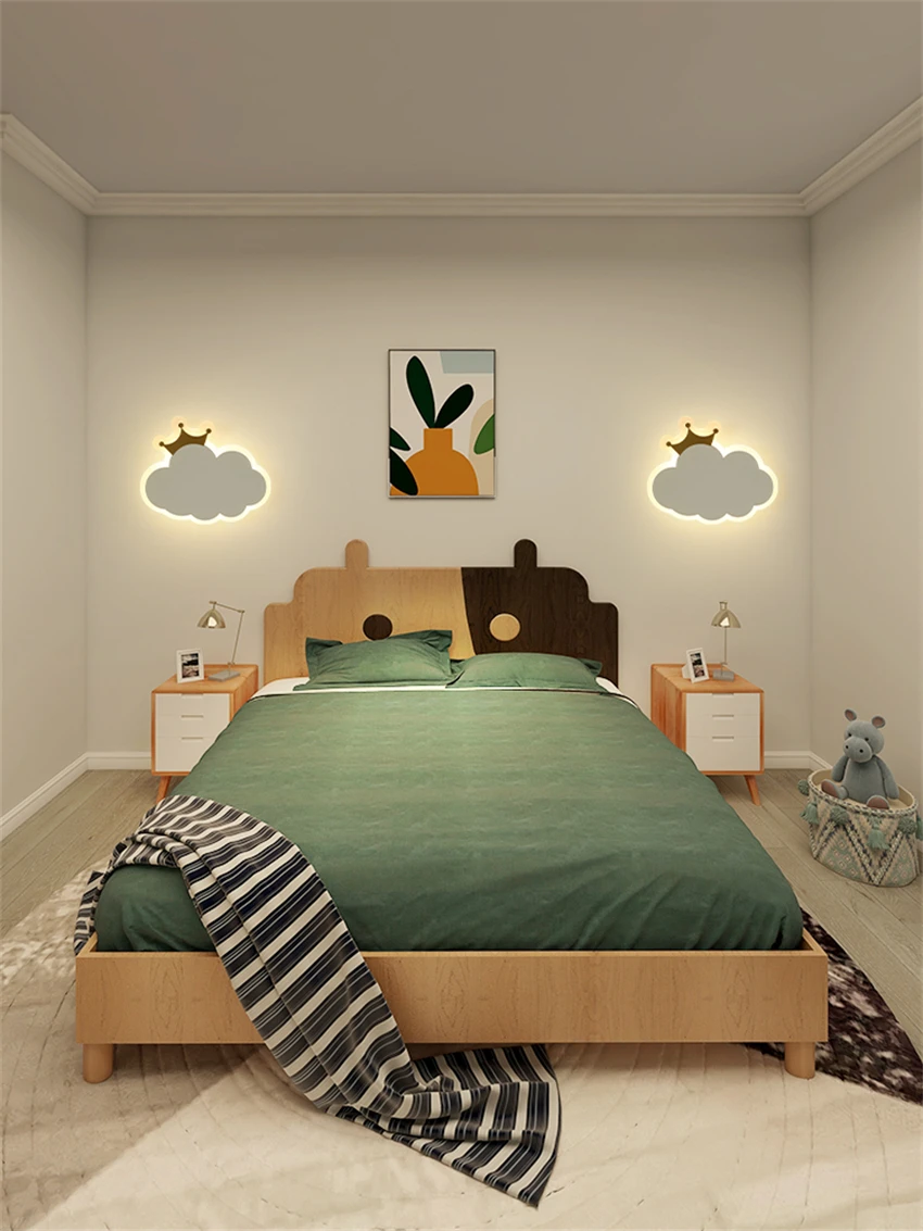

Cartoon cloud wall lamps children's room boys girls bedside wall white lamp modern warm bedroom aisle stairwell sconces lights