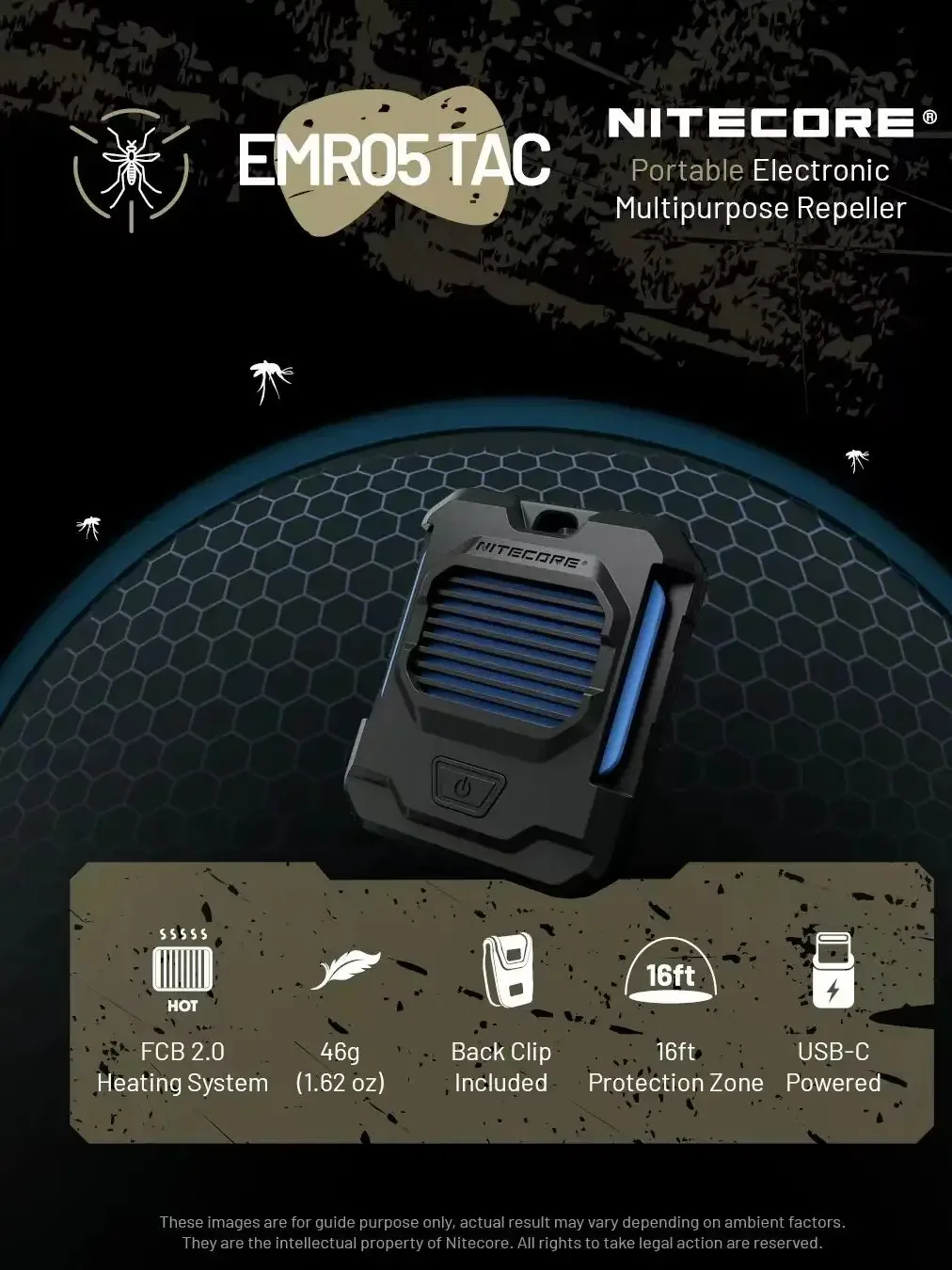 Новый модернизированный портативный репеллент от комаров NITECORE EMR05 TAC для
