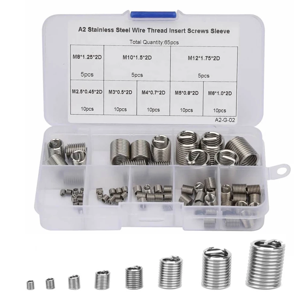

65pcs M2.5-M12 Thread Repair Insert Kit Metric Coarse Wire Braces Rivet Nuts Flat Head Thread Insert Nut Rivet Cap Set Repair