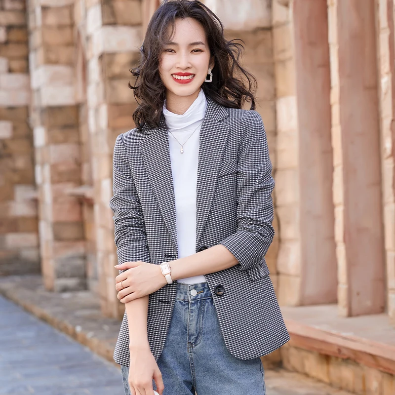 

Spring Fall Casual Ladies Blazer Women Jacket Office Business Work Wear Coat Grey Clothes Elegant