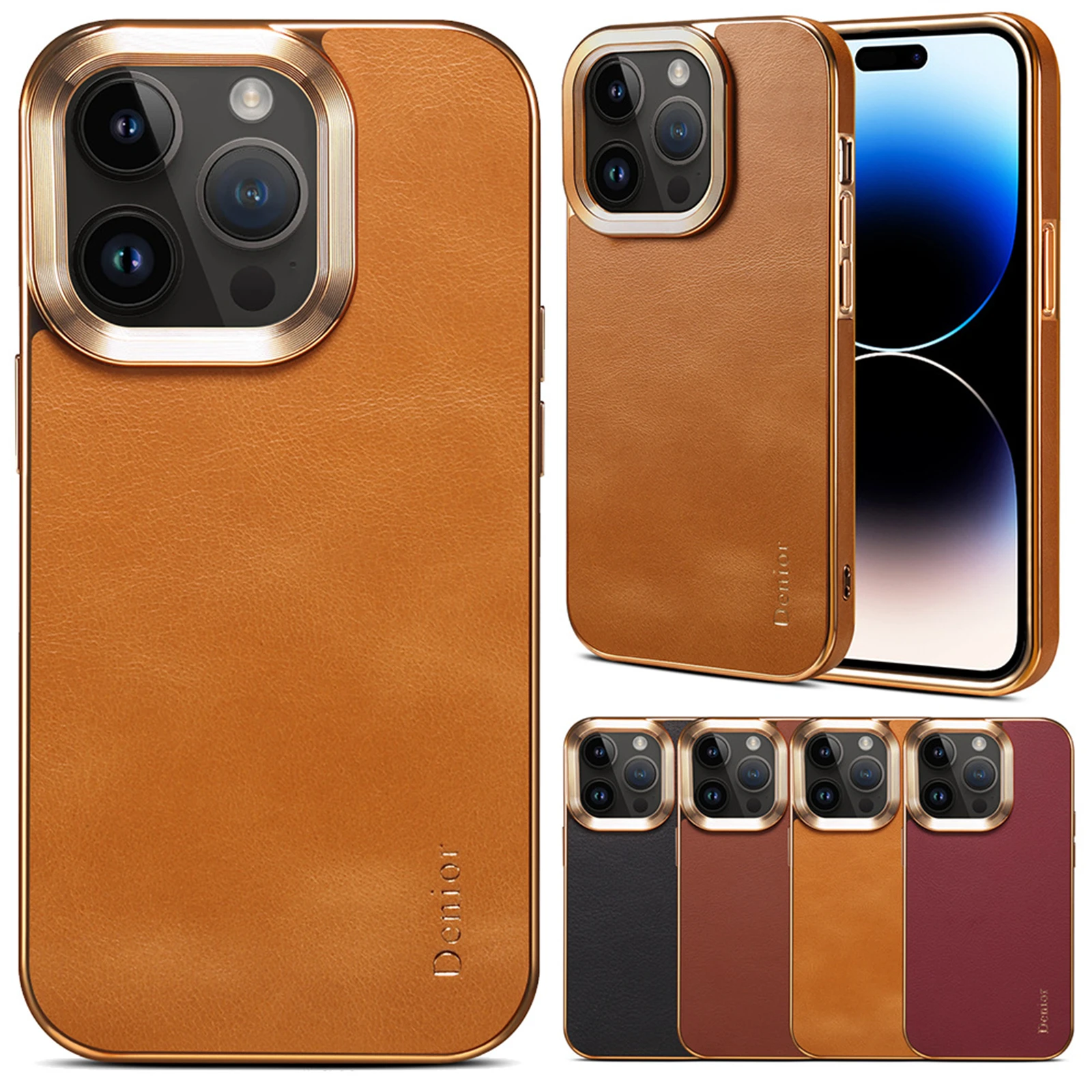 

Genuine Cowhide Phone Case For iPhone 15 Pro Max 14 Plus 13 12 11 Pro Max Electroplated PU Leather TPU Soft Edge Cover Case