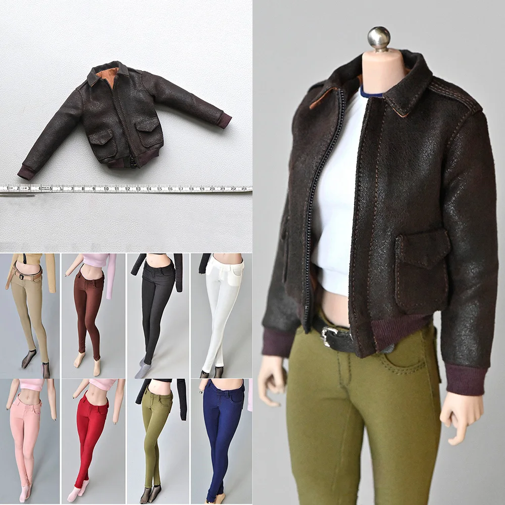

In Stock 1/6 Retro A2 Air Force Flight Jacket Clothes Pencil Pants Trousers Model for 12'' Woman Action Figure
