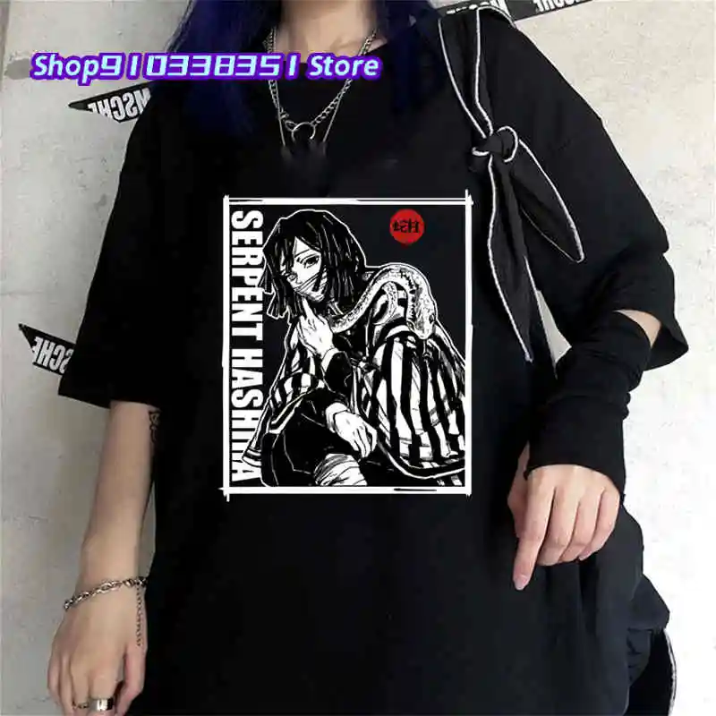 

Футболка женская с графическим принтом, топ с коротким рукавом, японское аниме «убийца демонов», Iguro Obanai Rengoku Kyoujurou