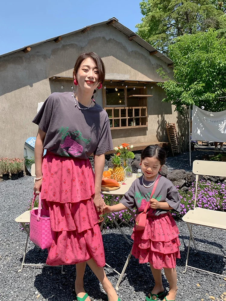 Летняя футболка с коротким рукавом для родителей и детей матери дочери