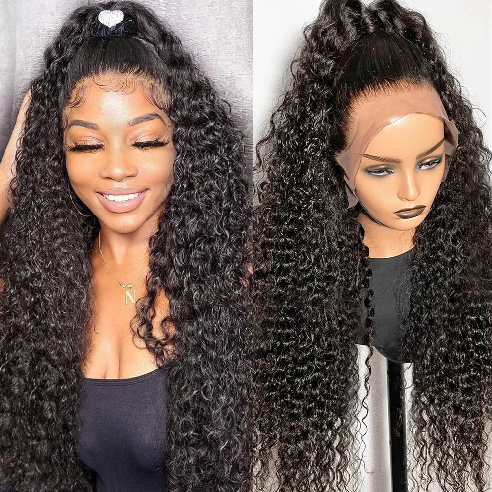 36 38Inch Brazilian Kinky Curly 13x6 Lace Frontal Human Hair Wig HD Transparent Lace Front Deep Wave Curly Wig Pre Plucked 180%