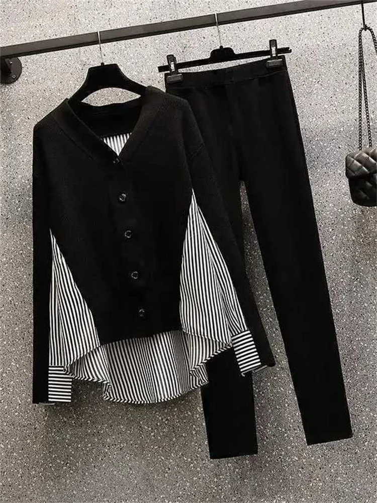 

Women's Clothing in the Spring and Autumn of 2022 the New Show Thin Stripe Splicing Coat Reduction Age Slacks Two Suits