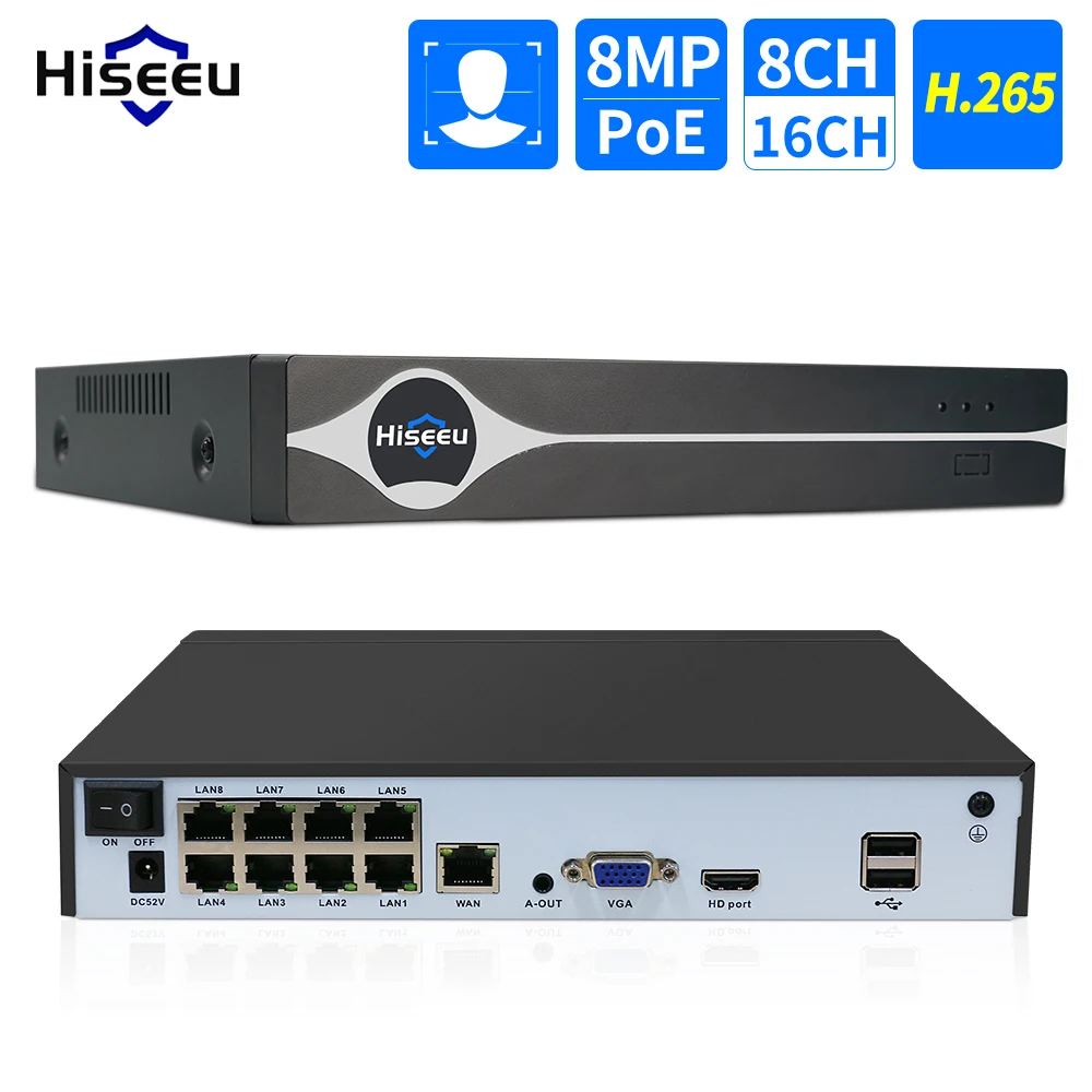 

Hiseeu 8CH 4K POE NVR Видеорегистратор видеонаблюдения
