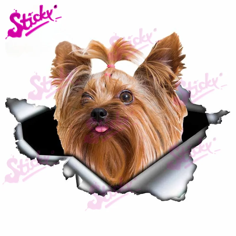 STICKY 3D Yorkshire Terrier Personality Sticker Torn Metal Decal Animal Car Stickers Window Bumper Pet Dog | Автомобили и