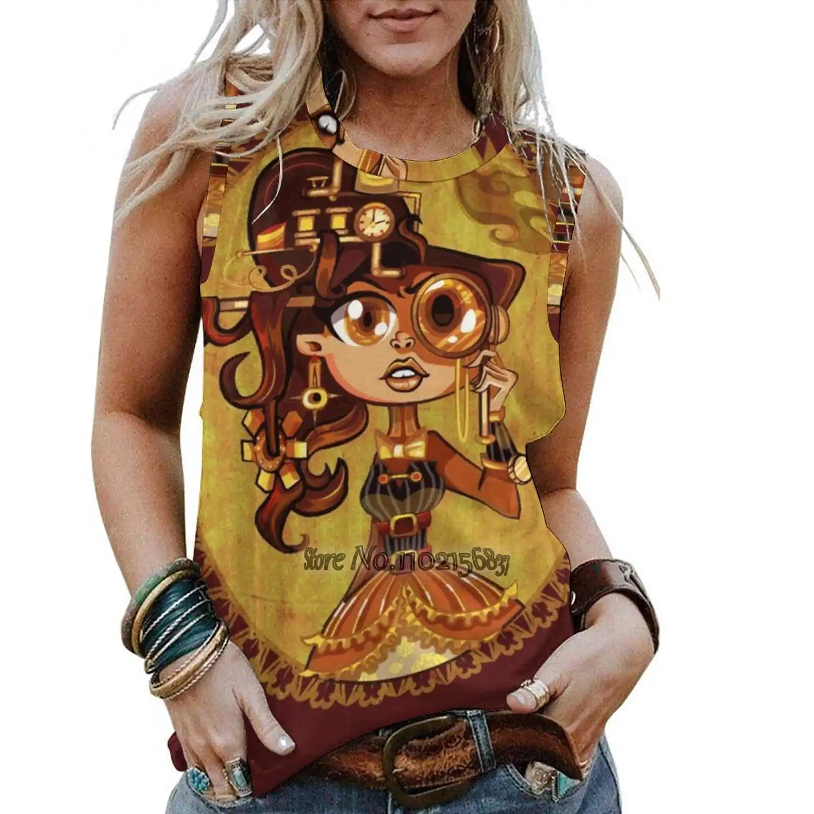 

Steampunk Doc Print Tank Top Women Sleeveless Summer Vest Tank Tops Loose Female Steampunk Cartoon Steam Cute Cute Kawaii