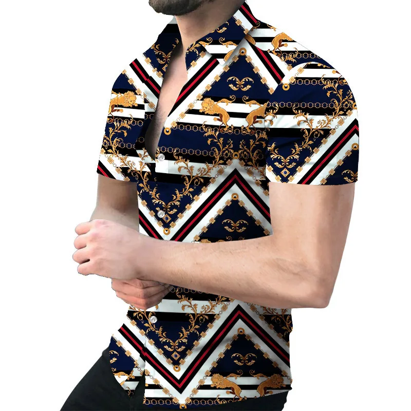 Fashion Nation Style Summer Man's Shirt 3D Printing Lapel Collar Single-Breasted Short Sleeve Loose Hawaiian Henley Casual Shirt
