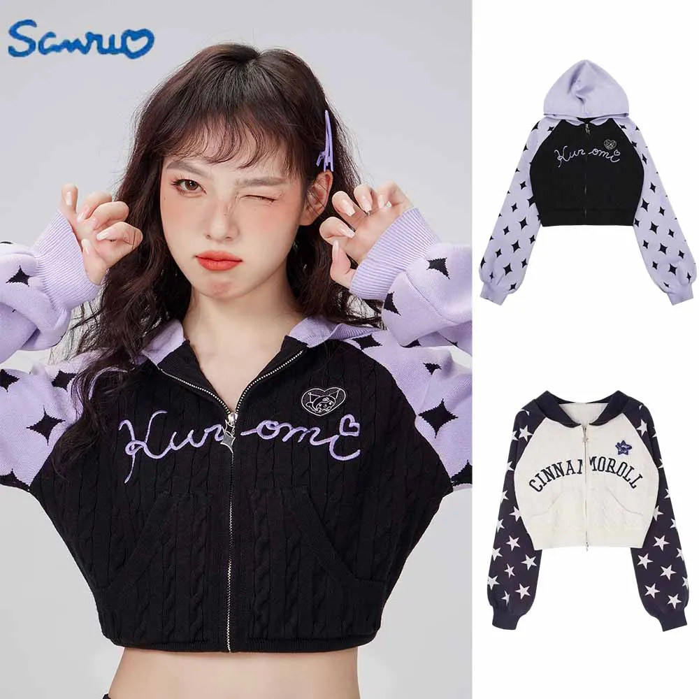 

Cartoon Loose Coat Girl Outer Garment Student Tops Trousers Sanrioed Kuromi Summer Sexy Kawaii Exposing Umbilicus Tops Clothing
