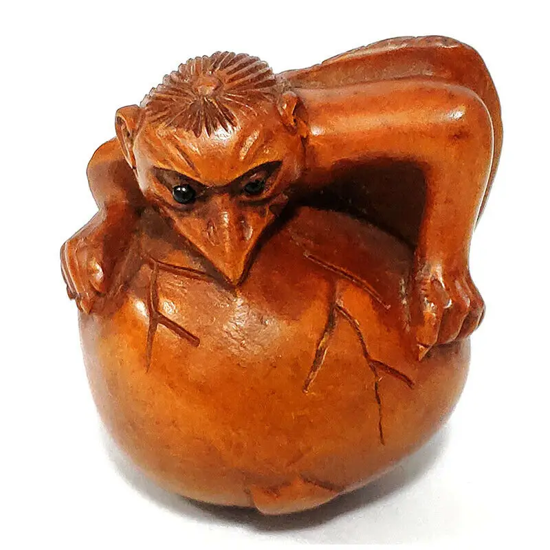 

Z1070 - 2" Hand Carved Boxwood Netsuke Figurine Carving : Tengu Monster