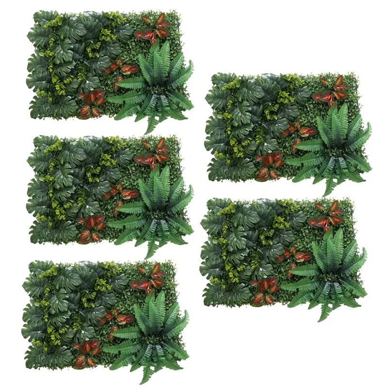 

5X Artificial Grass DIY Miniature Lawn, Garden Ornament, Red Leaves