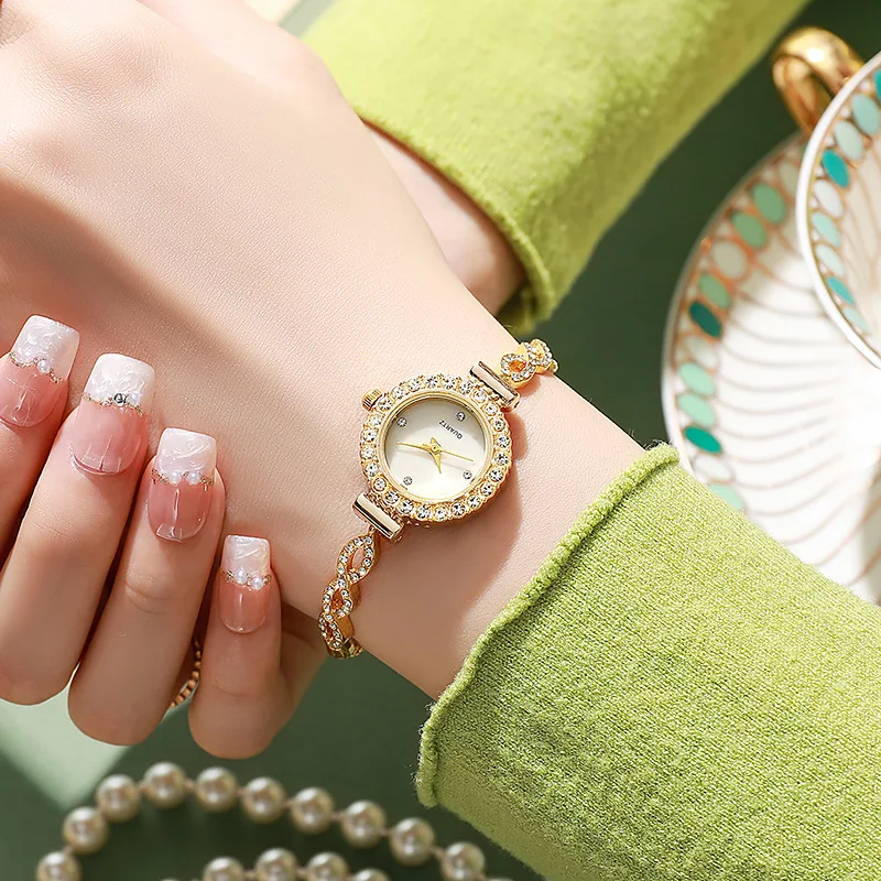 Роскошные женские блестящие браслеты часы из розового золота модные элегантные