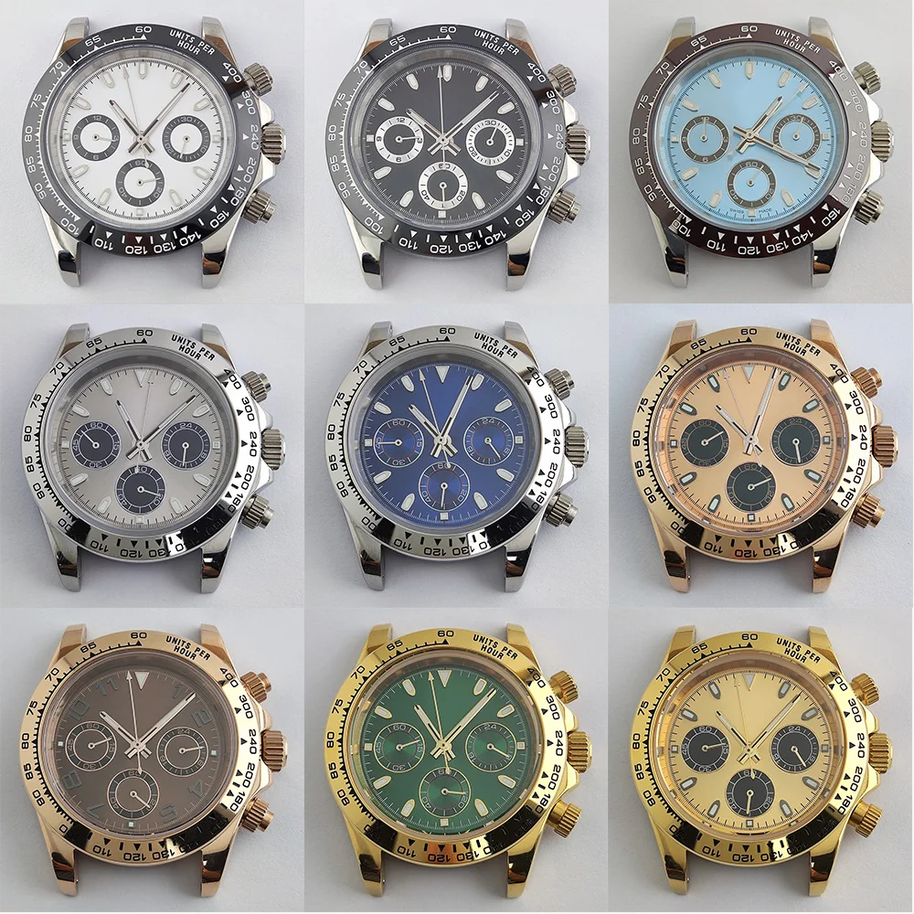 japanese chronograph watch VK63 quartz movement 39MM stainless steel caseluminous panda dial watch accessories parts