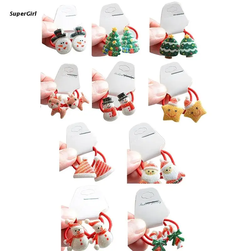 

J78E Cartoon Hair Ties Elastic Headband Christmas Elk Snowman Shape Hair Ropes Women Ponytail Holders for Girls Hair Making