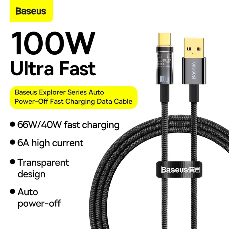 Baseus Auto Smart Power-Off 100W USB Type C Cable For Honor 50 Pro Charger Cable 66W 40W Fast Charging For Huawei P50 Mate40 Pro