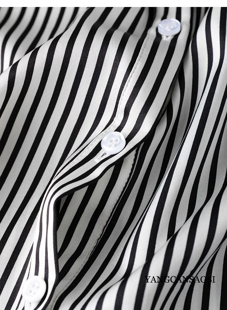 Рубашка в Вертикальную Полоску из натурального шелка тутового шелкопряда 19 мм