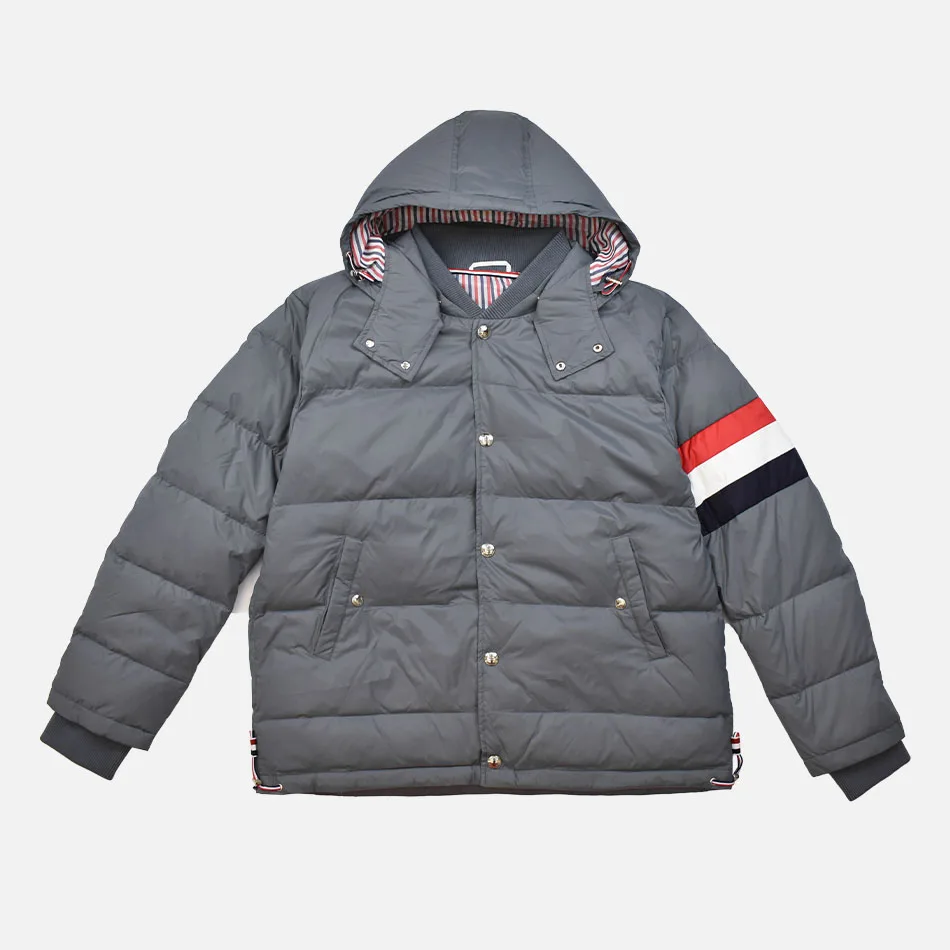 TB THOM Jackets Striped Sleeves Winter Men's Thermal Puffer Jacket Fashion Brand Down-Filled Women Hooded Loose Casual Male Coat