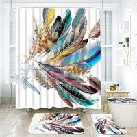 colorful peacock feathers shower curtain sets animal wolf dreamcatcher bathroom curtains non slip bath mats rug toilet lid cover