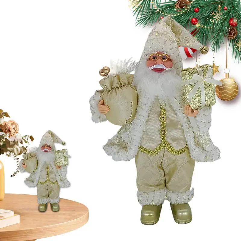 

Santa Claus Figurines Christmas Standing Santa Claus Plush Doll 12inch Winter Festive Desktop Decoration Collectible Figurines