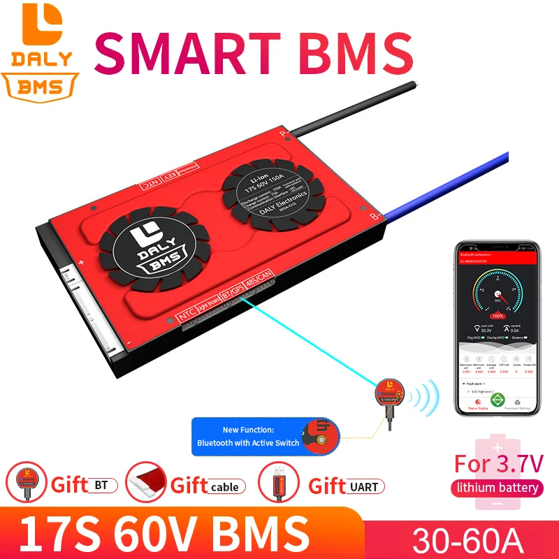 

18650 Battery Bluetooth BMS 17S 60V 30A 40A 60A With Balance Waterproof NTC UART Functions For 60V Ebile Bicyle Scooter