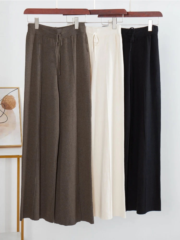 

Утепленные Широкие трикотажные брюки Sumuyoo для женщин, зимние шикарные свободные брюки в полоску, Женские повседневные длинные теплые брюки-...