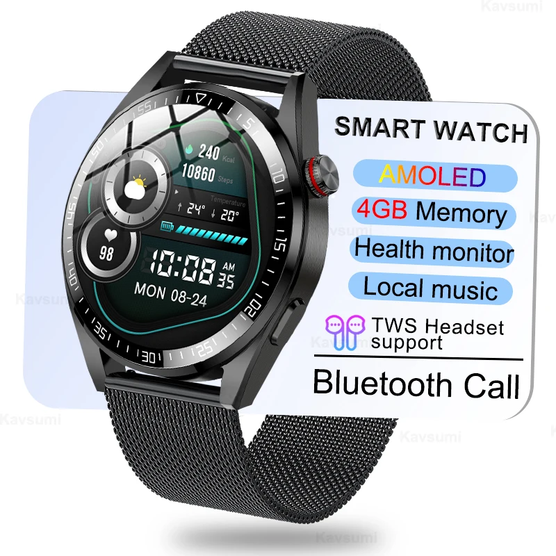 

4GB Local Music Bluetooth Call Smart Watch 466*466 AMOLED Screen Watch Recording Voice assistant Smart Watch Support TWS Connect