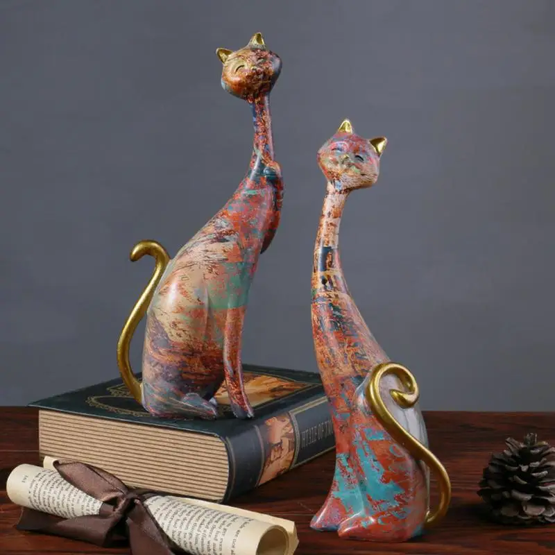 

1Pair Couple Cat Decorative Ornaments European Style Oil Painting Animal With Resin Material As Valentine's Day Gift Craft